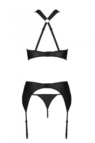 Passion Hima Set - Сетчатый набор с узором: бюстгальтер с халтером, трусики и пояс для чулок, S/M (чёрный)