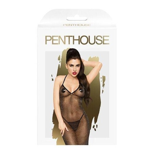 Penthouse Love on Fire Black - Платье в пол с люрексовой ниткой и стрингами, M/L - sex-shop.ua