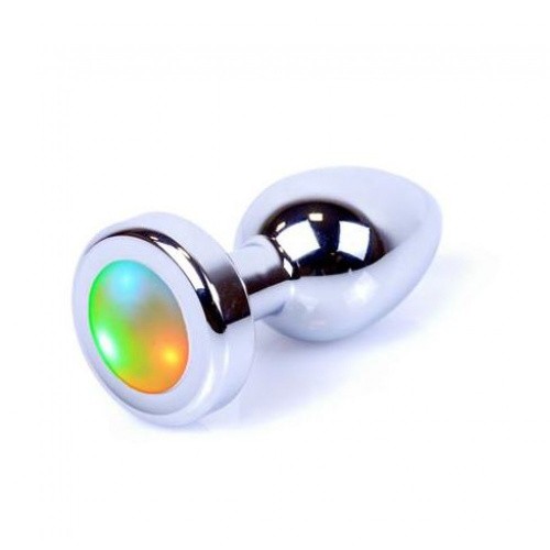 Boss Jewellery Silver Plug Disco Flashlight - Анальная пробка с кристаллом, 7х2.7 см (радужный) - sex-shop.ua