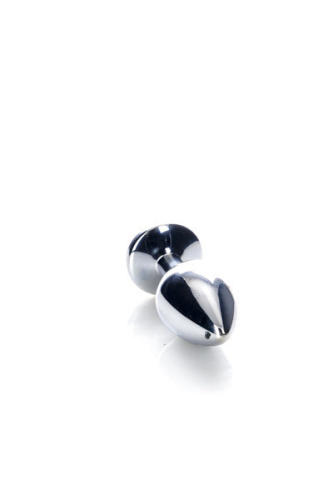 TOYFA Metal Silver anal plug - серебристая анальная пробка с кристаллом, 7.5х3.4 см (чёрный)