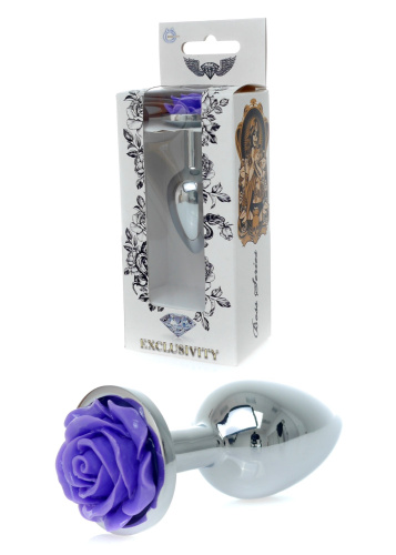 Boss Jewellery Silver Plug Rose Purple - Анальная пробка, 9х3.4 см (фиолетовый) - sex-shop.ua