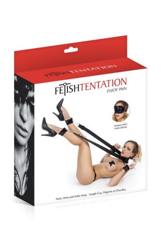 Fetish Tentation Neck, Wrist and Ankle Strap - Фіксатори для ніг та рук з маскою на очі