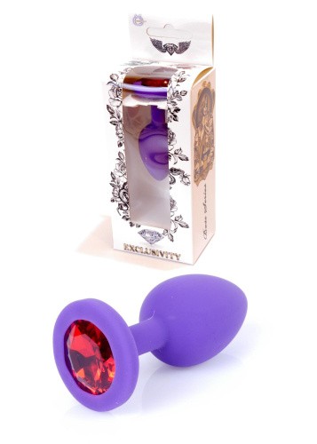 Boss Jewellery Purple Silikon Plug Small Red Diamond - Анальная пробка с кристаллом, 7х2.7 см (фиолетовый с красным) - sex-shop.ua