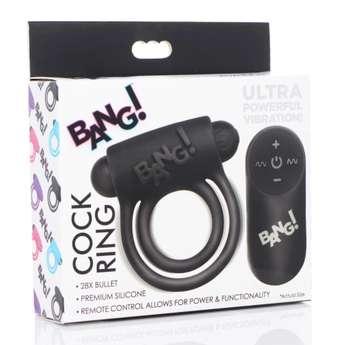 BANG! Remote Control Vibrating Cock Ring & Bullet - Перезаряжаемое эррекционное кольцо, 7,6 см (черный) - sex-shop.ua