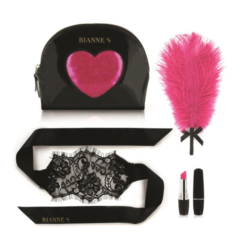 Rianne S: Kit d'Amour - Романтический набор: вибропуля, перышко, маска, чехол-косметичка (черный) - sex-shop.ua
