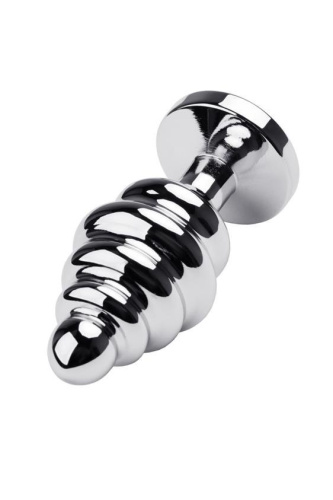 Toyfa Metal Silver anal plug with blue gem - кручена срібляста анальна пробка з кристалом, 7.2х2.9 см (синій) - купити в Україні | Секс шоп SEX-SHOP.ua