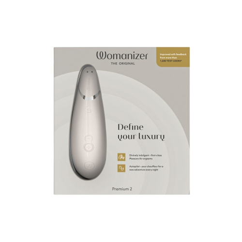 Womanizer Premium 2 + Лубрикант 50 мл – Инновационный клиторальный вакуумный стимулятор, 15.5х3.5 см (серый) - sex-shop.ua