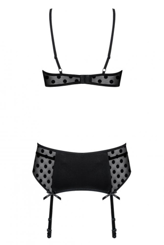 Obsessive Dotina set - эротический комплект бюстгальтер, стринги и пояс для чулок, L/XL (чёрный)