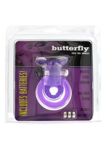 Seven Creations Cock & Ball Butterfly - двойное виброкольцо с бабочкой, 9х1.5 см (фиолетовый) - sex-shop.ua