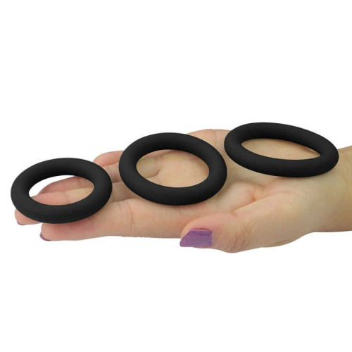 LoveToy Power Plus Soft Silicone Snug Ring - набор силиконовыйх эрекционных колец, 3 шт (чёрный) - sex-shop.ua