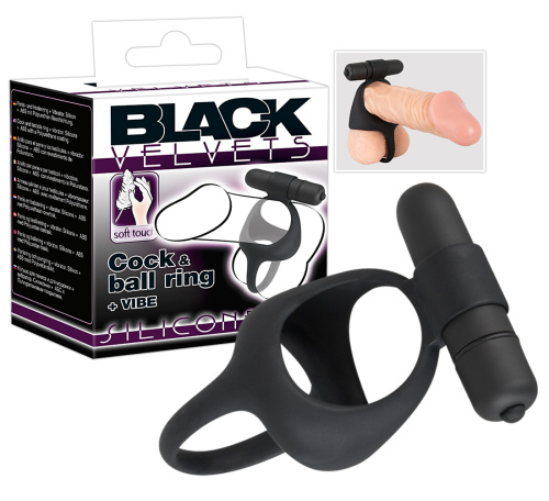 Black Velvets Cock & Ball Ring - двойное виброкольцо, 7х3.6 см (черный) - sex-shop.ua