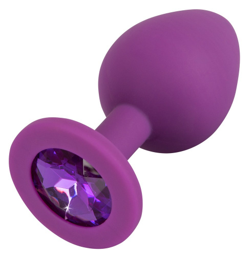 Orion Colorful Joy Jewel Purple Plug Medium – силіконова анальна пробка з кристалом, 8х3.5 см (фіолетовий)