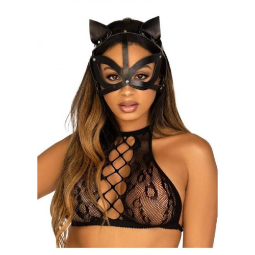 Leg Avenue - Vegan leather studded catmask - Маска кішечки з веганської шкіри (чорний)