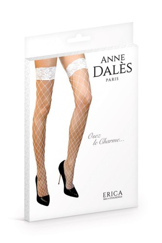 Anne De Ales Erica T3 - Чулки в крупную сетку, L (белый) - sex-shop.ua