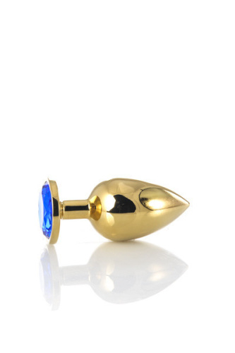 Metal by TOYFA Gold anal plug - золотистая анальная пробка с кристаллом, 9х4 см (синий)