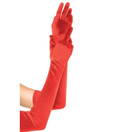 Leg Avenue - подовжені атласні рукавички, O/S (червоний)