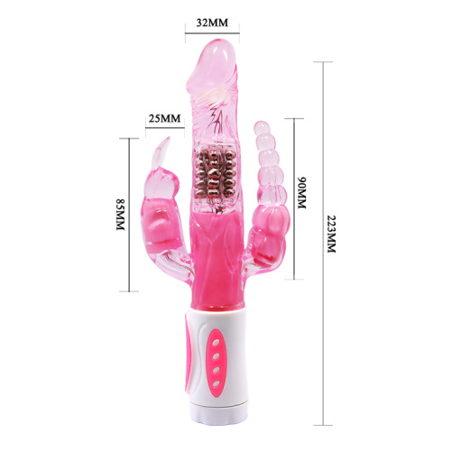 LyBaile - Pretty Bunny Vibrator - Triple Pleasure - Анально-вагинальный вибратор с клиторальным отростком, 22.3х3.2 см (розовый) - sex-shop.ua