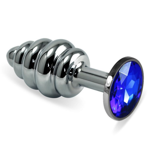 LoveToy Rosebud Spiral Metal Plug - витая металлическая анальная пробка с кристаллом, 6.85х2.95 см (синий) - sex-shop.ua