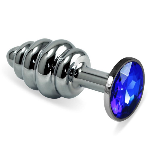 LoveToy Rosebud Spiral Metal Plug  - витая металлическая анальная пробка с кристаллом, 6.85х2.95 см (синий)