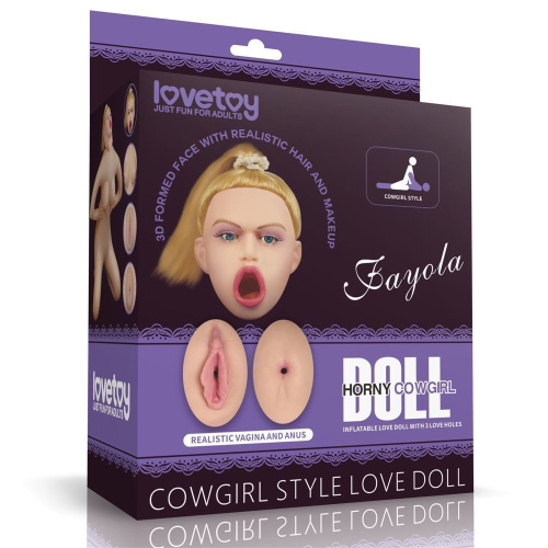 LoveToy Cowgirl Style Love Doll - надувная секс кукла с 3 отверстиями в позе наездницы, 89 см (телесный) - sex-shop.ua