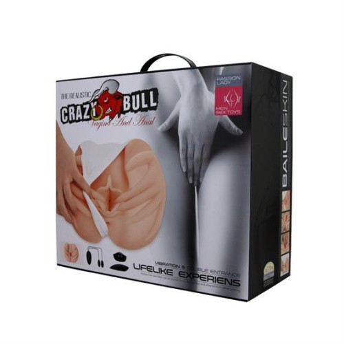 LyBaile Crazy Bull Real Vagina and Anal Masturbator - Мастурбатор с вибрацией вагина и анус, 22.5 см (телесный)