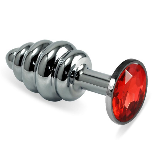 LoveToy Rosebud Spiral Metal Plug - витая металлическая анальная пробка с кристаллом, 6.85х2.95 см (красный) - sex-shop.ua