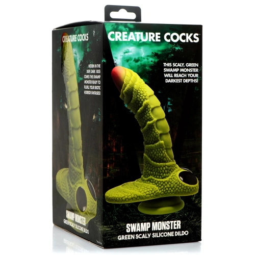 Creature Cocks Swamp Green Scaly Silicone Dildo - фантазійний фалоімітатор, 23.9х5 см (зелений)