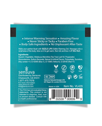 Sensuva - Sizzle Lips Blueberry Ice Pop - Пробник масажного зігрівального гелю, 6 мл