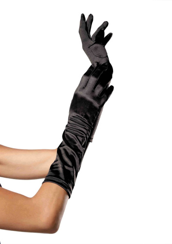 Leg Avenue Elbow Length Satin Elbow Gloves - атласные перчатки, S-L (черный) - sex-shop.ua