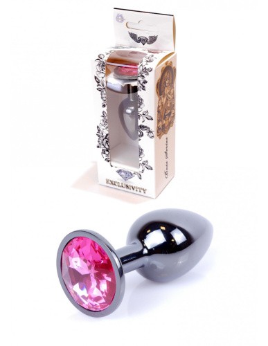 Boss Jewellery Dark Silver PLUG Pink - Анальная пробка с кристаллом, 7х2.7 см (розовый) - sex-shop.ua