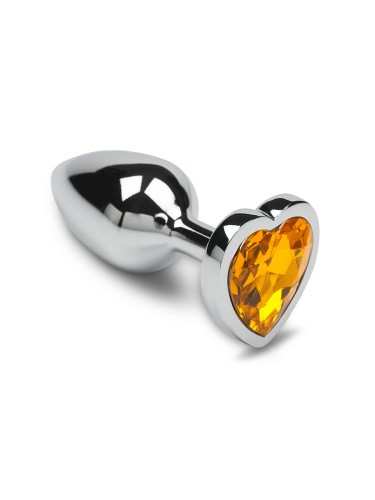 Пикантные Штучки Маленькая серебристая анальная пробка с кристаллом в виде сердечка, 6Х2,5 см (оранжевый) - sex-shop.ua