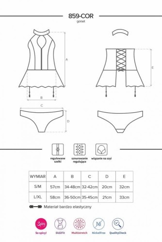 Obsessive 859-COR-1 corset - эротический комплект: корсет с подвязками и трусики, S/M (чёрный)