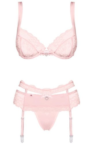 Obsessive Heartina set  - Комплект секси белья: бюст, трусики и пояс для чулок, S/M (розовый)