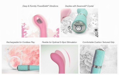 Pillow Talk Sassy Pink - Роскошный вибратор с кристаллом Сваровски для точки G, 12.8х3.8 см. (розовый)