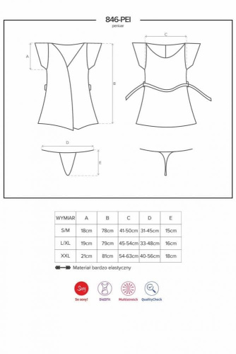 Obsessive 846-PEI-1 peignoir - сексуальный пеньюар с кружевом, S/M (чёрный)