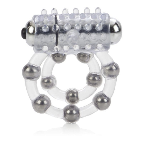 CalExotic Maximus Ring 10 Stroker Beads - подвійне віброкільце, 6.5х2.5 см (прозорий)