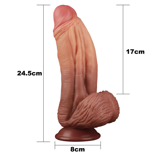 LoveToy 10" Dual layered Platinum Silicone Cock - большой силиконовый фаллоимитатор, 24.5х6.8 см (коричневый)