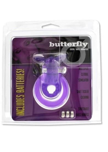 Seven Creations Cock & Ball Butterfly - подвійне віброкільце з метеликом, 9х1.5 см (фіолетовий)