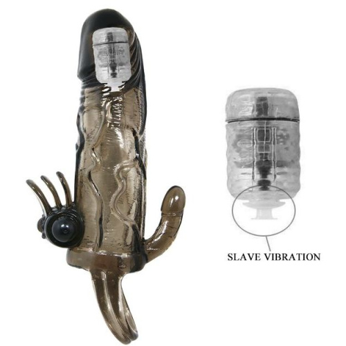 LyBaile Brave Men Vibro Penis Sleeve Black - Удлиняющая насадка с вибрацией, 14.7х3.7 см