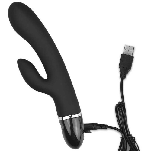 LoveToy O-Sensual Clit Duo Climax - силиконовый вибратор кролик, 21х3.8 см (чёрный)