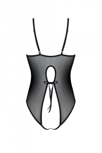 Passion Ursula Body - Боді з ажурним декором та відкритим кроком, чорне (S/M)