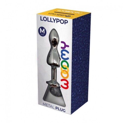 Wooomy Lollypop Double Ball Metal Plug M - Анальна пробка, 9.4х3.1 см (прозорий) - купити в Україні | Секс шоп SEX-SHOP.ua