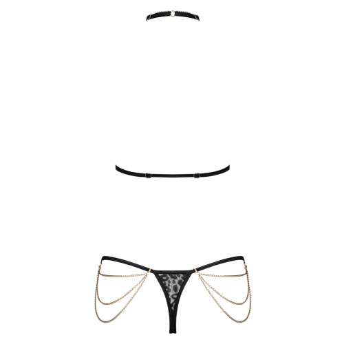Obsessive Pantheria 2-pcs set black - Сексуальный леопардовый комплект, L/XL