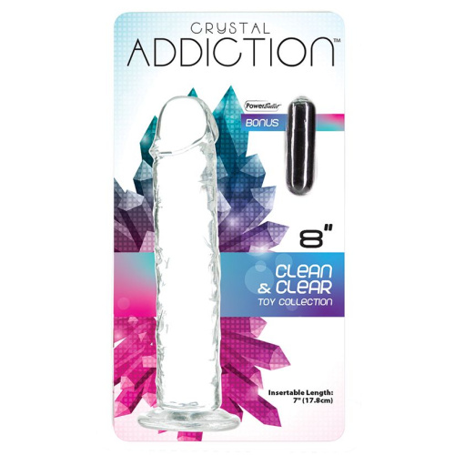 Addiction Vertical Dong 8″ - Прозрачный фаллоимитатор на присоске (вибропуля в подарок) - sex-shop.ua
