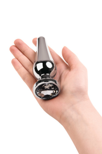 TOYFA Metal Silver anal plug - серебристая анальная пробка с кристаллом, 9х4 см (прозрачный)