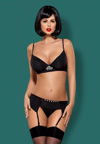 Obsessive Gretia set - еротичний комплект бюстгальтер, стрінги та пояс для панчіх, L/XL (чорний) - купити в Україні | Секс шоп SEX-SHOP.ua