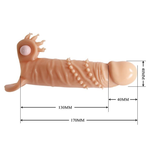 LyBaile Penis extended Sleeve Connor Flesh Vibro - вибронасадка для увеличения члена с клиторальным стимулятором, +4 см (телесный)