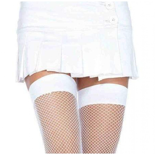 Leg Avenue Nylon Fishnet Thigh Highs - чулочки в сетку на резинке, XS-M (белый) - sex-shop.ua