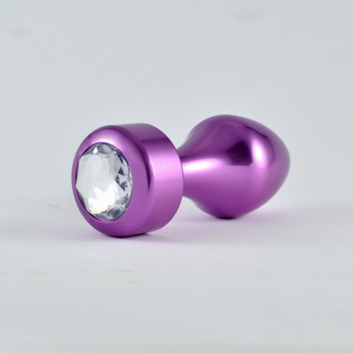 LoveToy Aluminium Anal plug - Металева анальна пробка з кристалом, 8х3 см (фіолетовий)