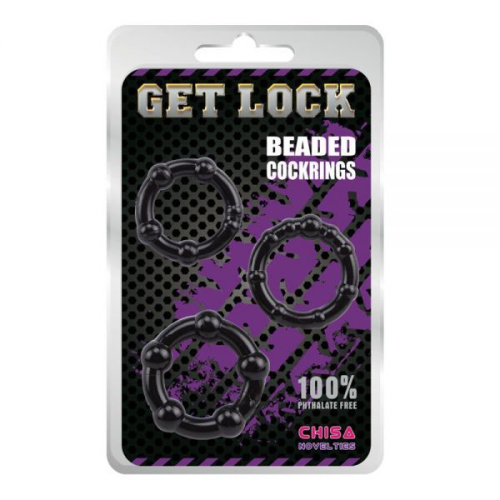GK Power Beaded Cock Rings Black - Набор эрекционных колец 3 шт (черный)